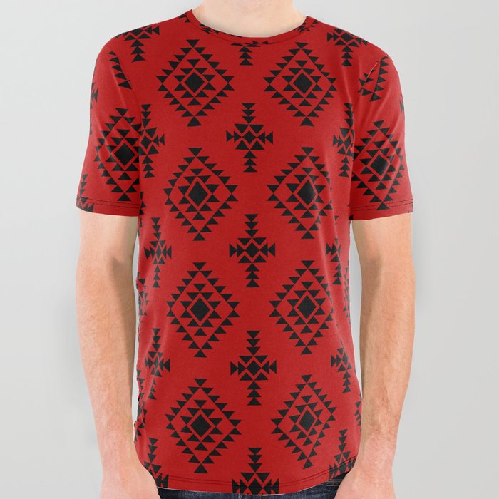 Red and Black Native American Tribal Pattern All Over Graphic Tee