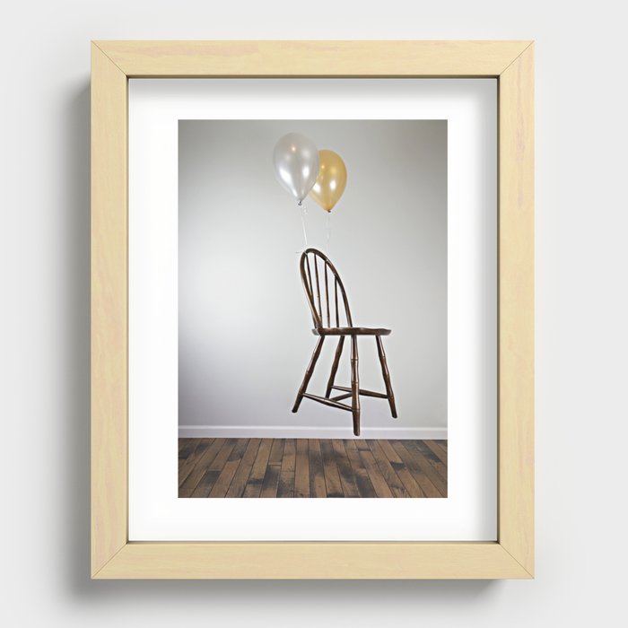 Floating Chair with Balloons Recessed Framed Print