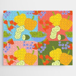 Retro Modern Mixed Summer Fruits and Vegetables Jigsaw Puzzle