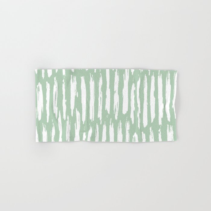 Vertical Dash Stripes White on Pastel Cactus Green Hand & Bath Towel
