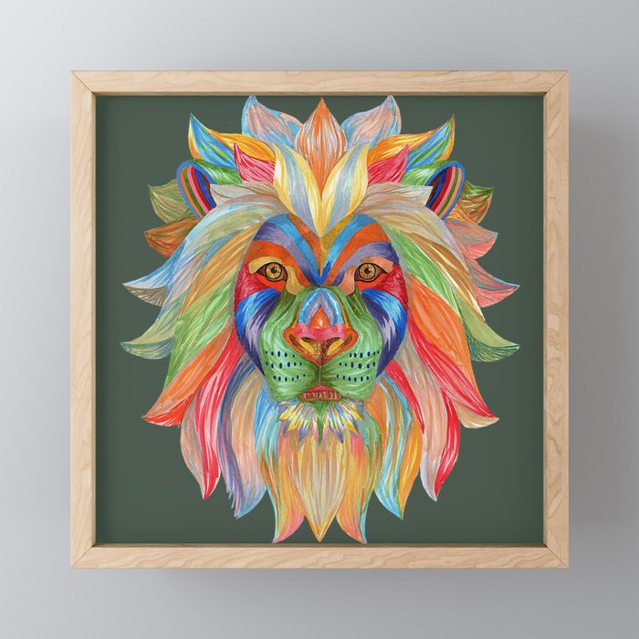 Rainbow Lion Framed Mini Art Print