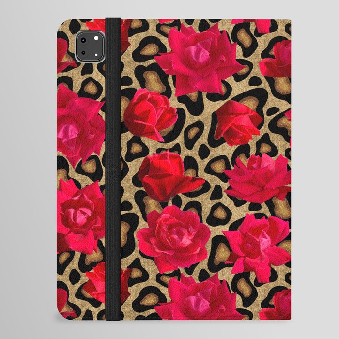 Leopard print with red roses iPad Folio Case