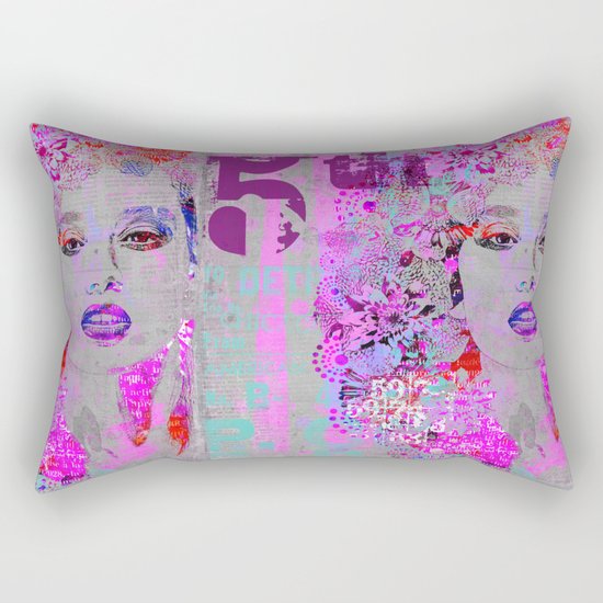 Flower Girl mixed media art grey pink Rectangular Pillow