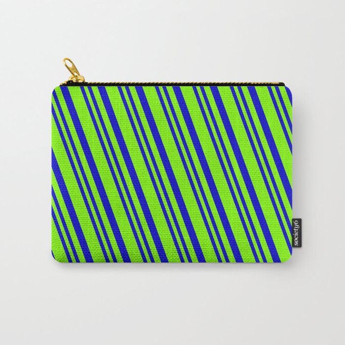 Chartreuse & Blue Colored Lined Pattern Carry-All Pouch