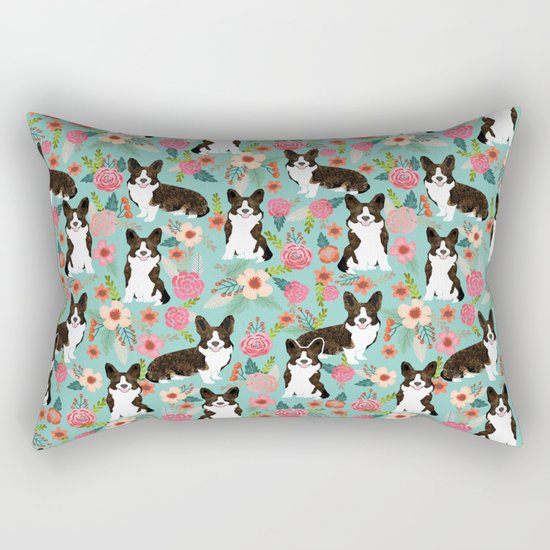 Brindle Cardigan Corgi Florals - cute corgi design, corgi owners will love this mint florals corgi Rectangular Pillow