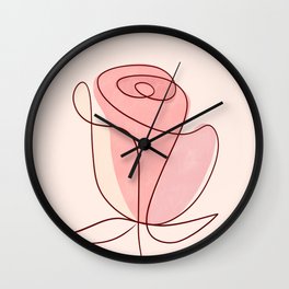 Pink Rose Minimalist Line Art #2 Wall Clock