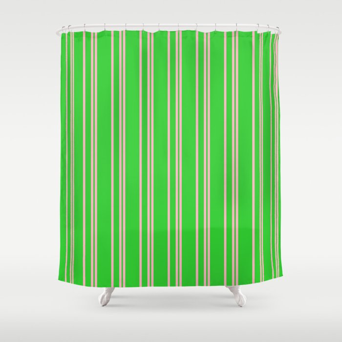 Light Pink & Lime Green Colored Lined Pattern Shower Curtain