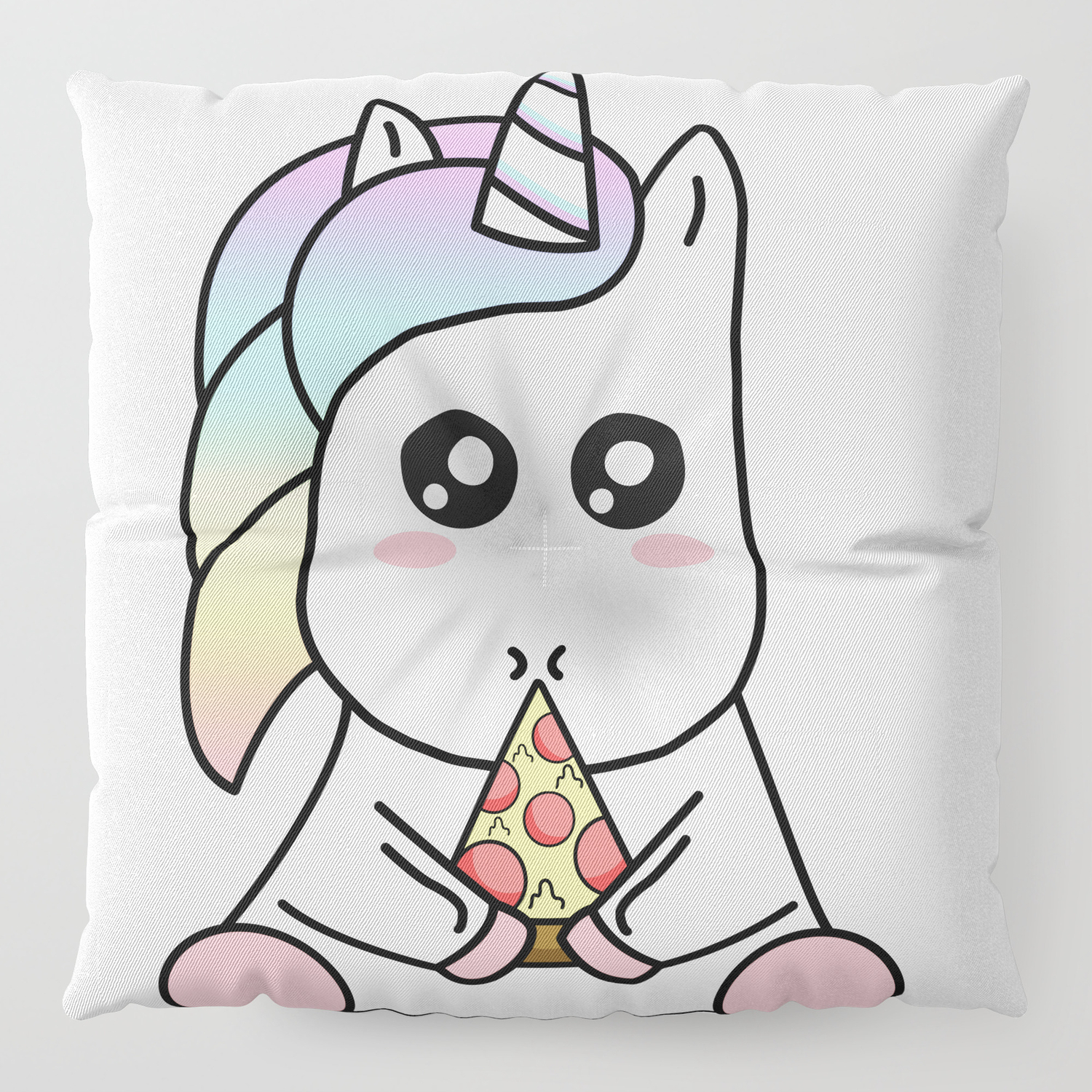 Cute Funny Kawaii Unicorn Eating Pizza Slice Magical Rainbow Floor