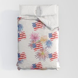 American Fourth of July New Years Celebration USA Flag Fireworks Pattern Comforter