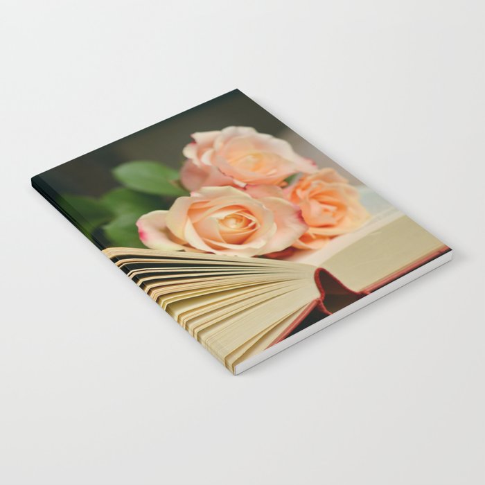 Books and roses color photograph wall home decor by 'Lil Beethoven Publishing for writer's room, office, bar, bedroom wall decor Notebook