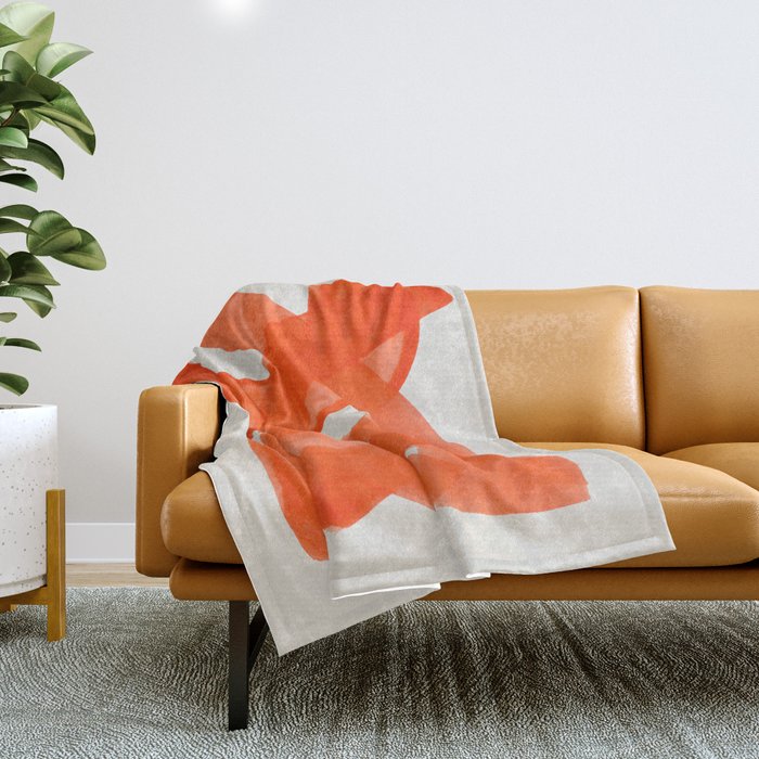 Mid Century Modern Abstract Painting Orange Watercolor Brush Strokes Throw Blanket