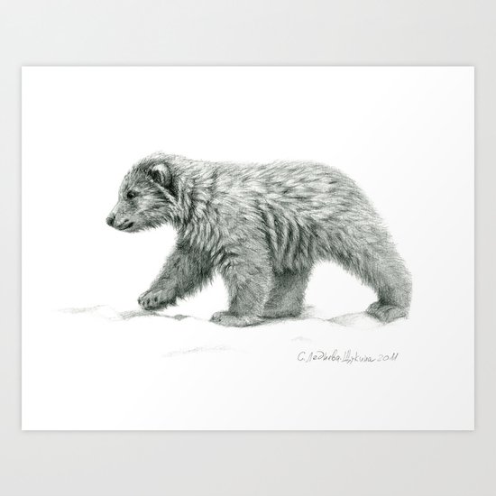 Polar bear's cub B/W bis G2011-16 Art Print