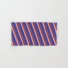 [ Thumbnail: Light Salmon and Dark Slate Blue Colored Lines/Stripes Pattern Hand & Bath Towel ]