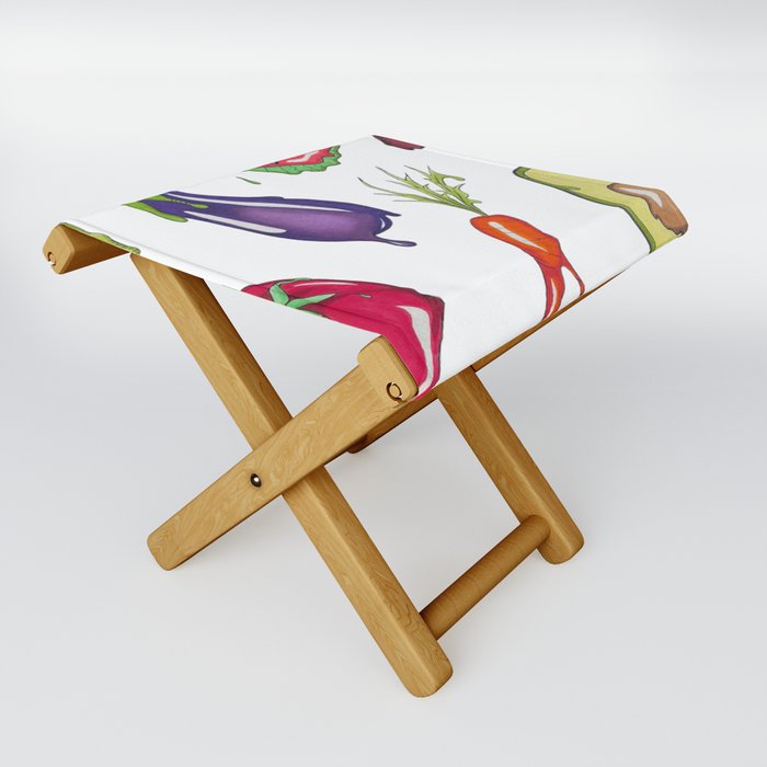 Trippy Melting Fruits and Vegetables - Hand Drawn Folding Stool