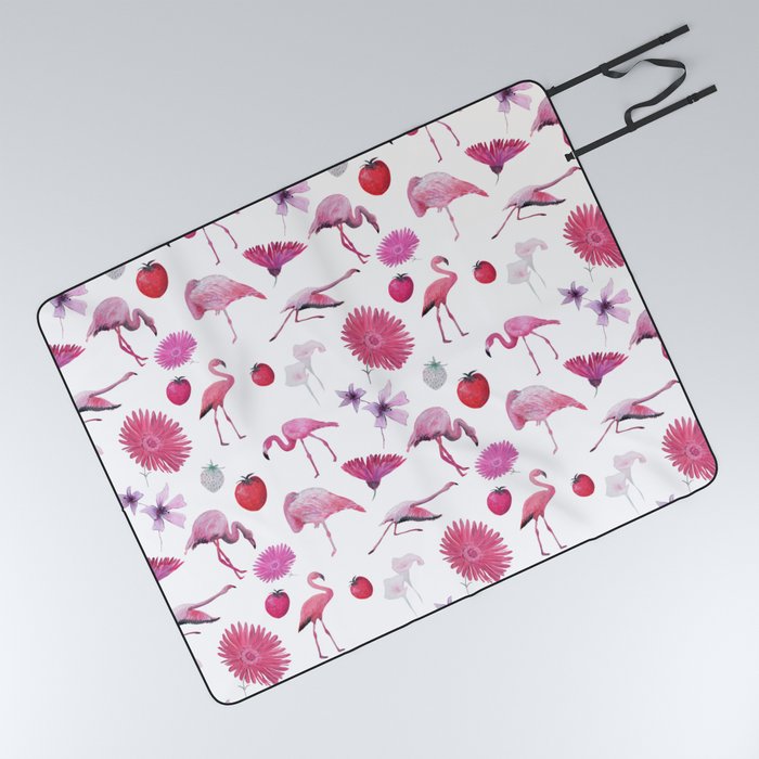 Flamingos, Fruit and Flowers Picnic Blanket