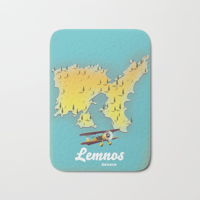 Lemnos greece retro map Bath Mat