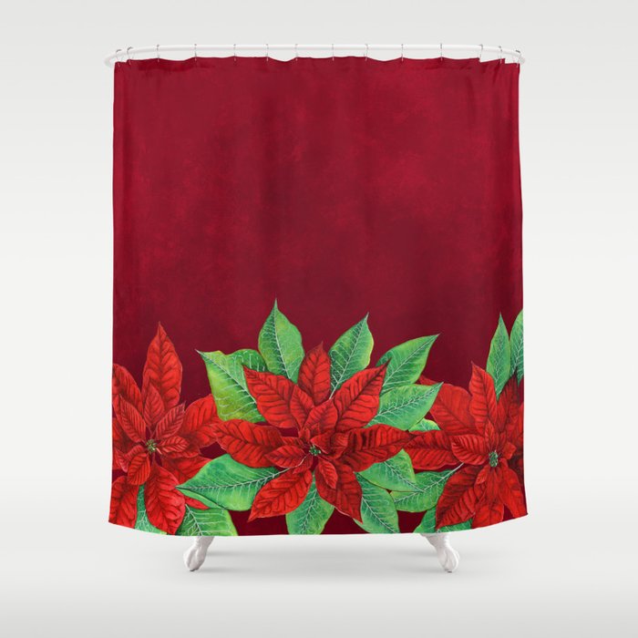 Christmas Poinsettia Celebration Shower Curtain