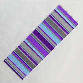 [ Thumbnail: Eye-catching Light Sky Blue, Indigo, Purple, Dark Gray & Dim Grey Colored Lines Pattern Yoga Mat ]
