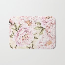 Pastel Blush Pink Spring Watercolor Peony Flowers Pattern Bath Mat