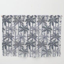 Retro Palm Springs vibes // white background highball grey palm trees oxford navy blue lines Wall Hanging