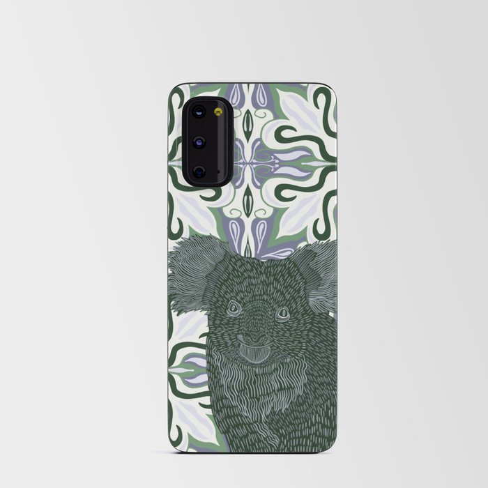 Sweet Koala bear sitting on a purple and green patterned background Android Card Case