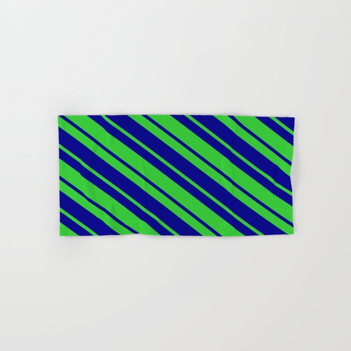 Lime Green & Dark Blue Colored Lines Pattern Hand & Bath Towel