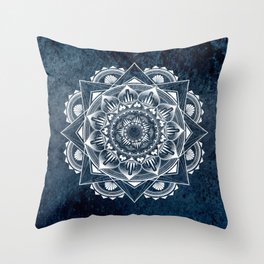 White Mandala on Dark Blue/Navy Galaxy Throw Pillow