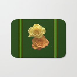 Season of the Flower - Rose Duet Bath Mat | Roseduet, Digital, Yellowrose, Orangerose, Pattern, Rosedesign, Roses, Oil, Greenbackgroundwithstripes, Rosesonagreenbackground 
