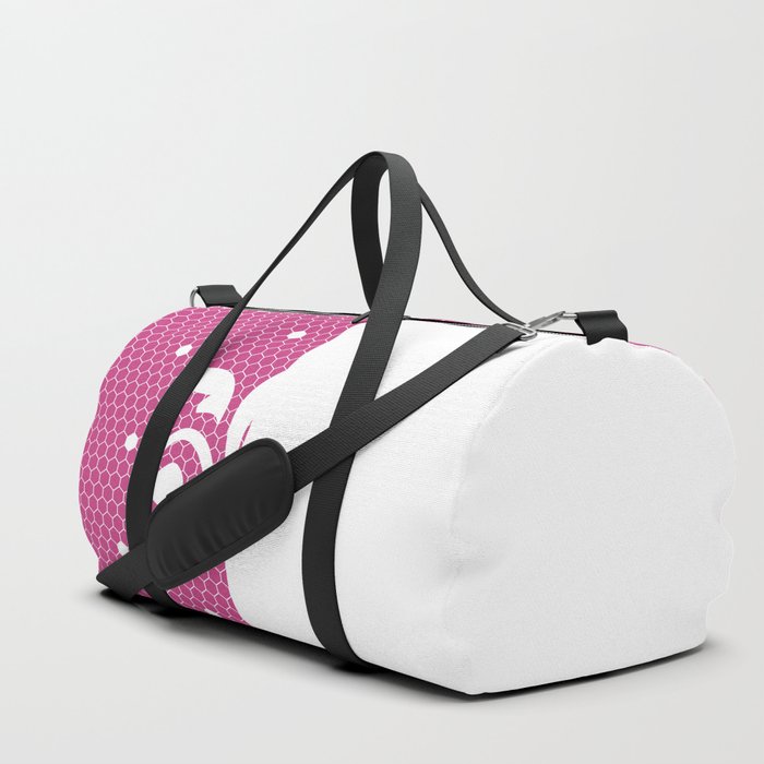 White Floral Curls Lace Vertical Split on Fuchsia Pink Duffle Bag