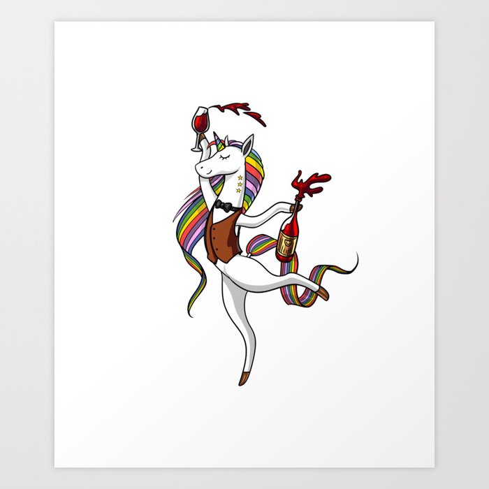 Party Unicorn Drinking Wine Art Print By Teecave Society6