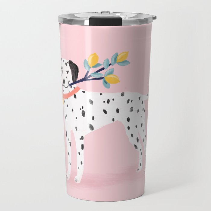 Dalmatian with Lemon Tree in Pink Travel Mug