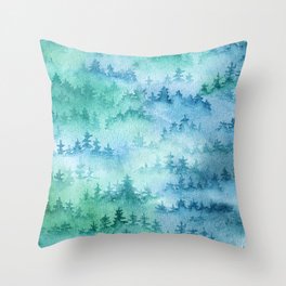 Watercolor Foggy Forest Throw Pillow