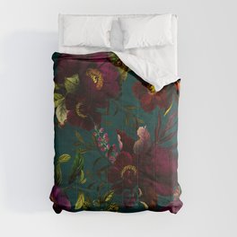 Before Midnight Vintage Flowers Garden Comforter | Exotic, Boho, Pattern, Night, Flowers, Botanical, Retro, Watercolor, Roses, Floral 