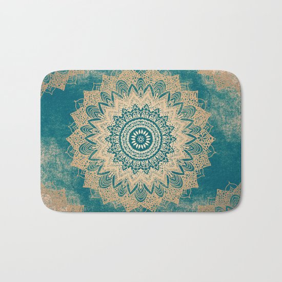 GOLD BOHOCHIC MANDALA IN GREENS Bath Mat