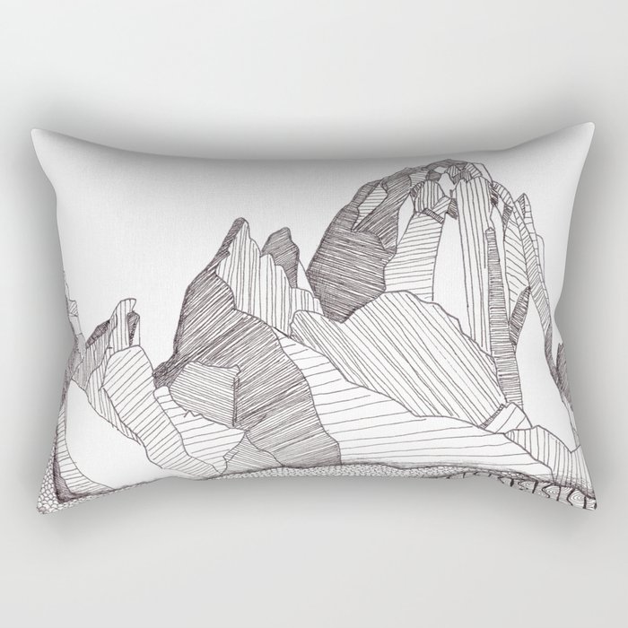 Patterns on Patagonia / Black and White Mountain Drawing / Abstract Mountain Landscape Rectangular Pillow