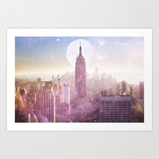 I LOVE PINK NEW YORK CITY SKYLINE - Full Moon Universe Art Print