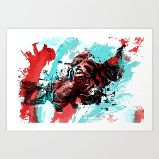 Tiger blue red 4 Art Print