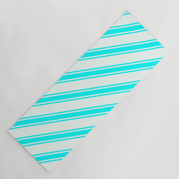 Mint Cream & Aqua Colored Lined/Striped Pattern Yoga Mat