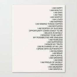 Positive Daily Affirmations Poster Canvas Print