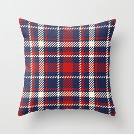 Retro tartan plaid mid-century modern navy blue red Throw Pillow