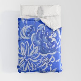 blue and white: floral composition Comforter