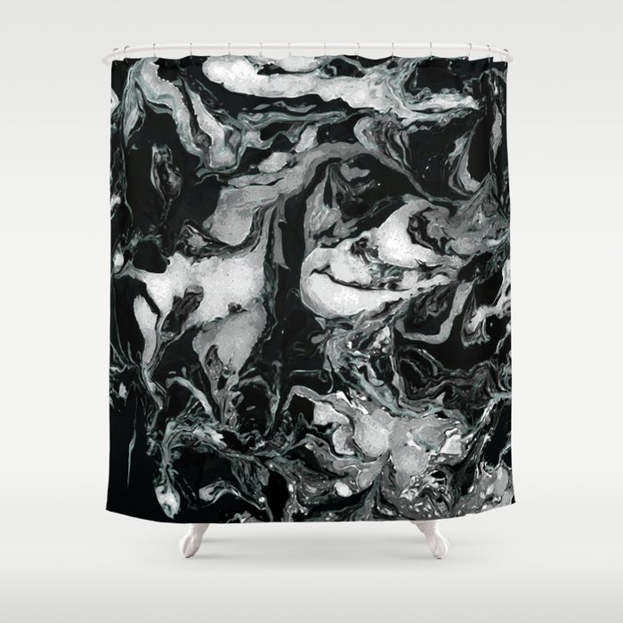 Black And White Marble Texture Acrylic Paint Art Shower Curtain By