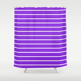 [ Thumbnail: White and Purple Colored Lined/Striped Pattern Shower Curtain ]