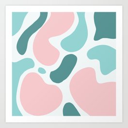 Retro Mint Green and Pink Blobs Over Pale Grey - Abstract Shapes - Funky Art - Matisse Art Print