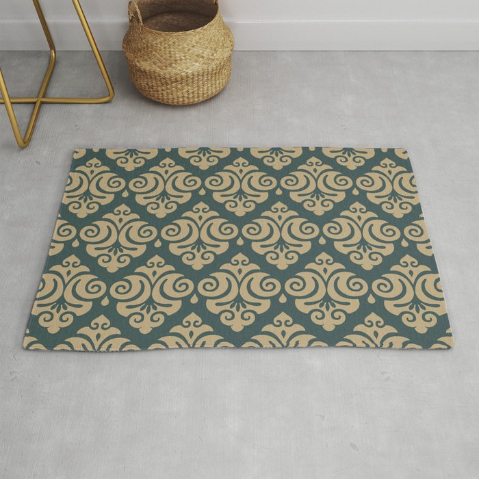 Victorian Modern Pattern in Forest Green and Gold Rug