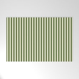 [ Thumbnail: Beige and Dark Olive Green Colored Pattern of Stripes Welcome Mat ]
