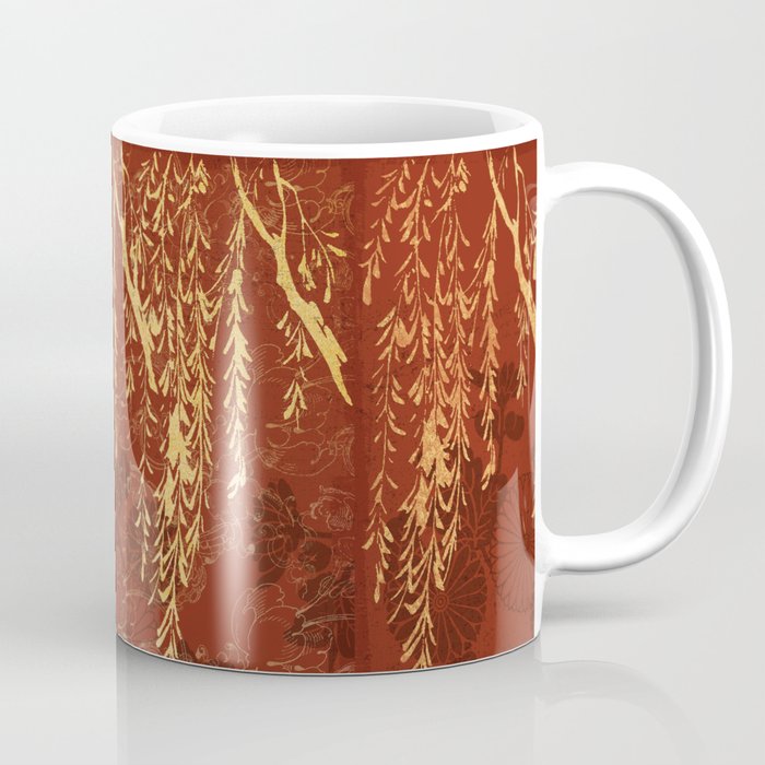 Caravans II:  Asian Print  willow tree branches, gold, orange watercolor Coffee Mug