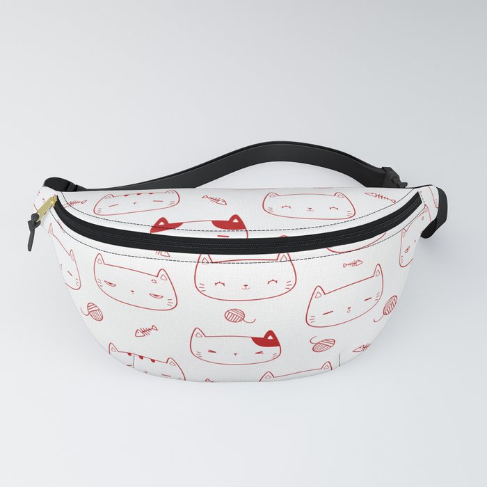 Red Doodle Kitten Faces Pattern Fanny Pack