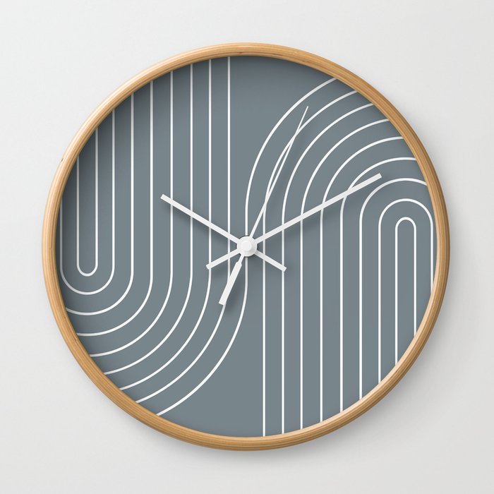 Minimal Line Curvature XCI Neutral Grey Blue Mid Century Modern Arch Abstract Wall Clock