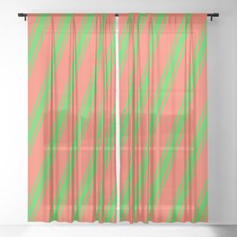 [ Thumbnail: Red and Lime Green Colored Striped Pattern Sheer Curtain ]